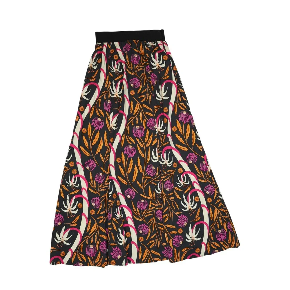 Sheridan French Allegra Skirt Womens XS Black Multi Botanical Maxi A Line Cotton - Picture 1 of 9